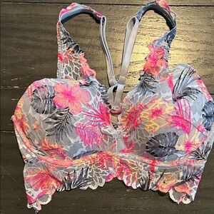 Pink Victorias Secret Floral Lace Bralette - Pink and Gray